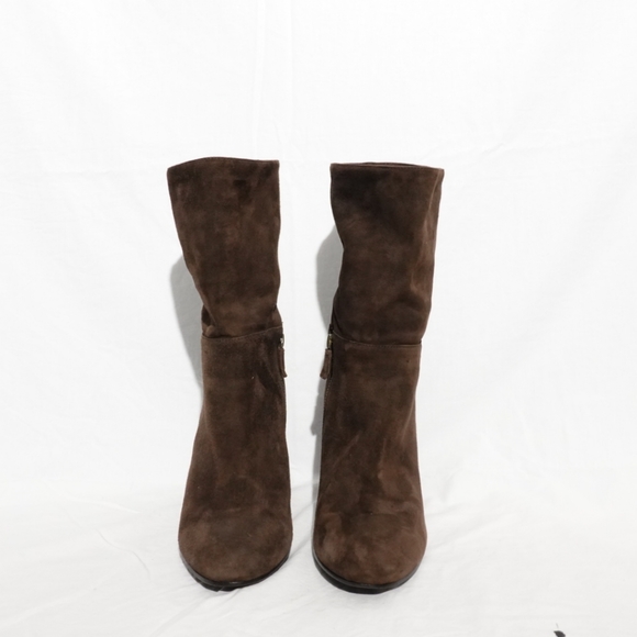 EILEEN FISHER Cinch SMOOTH Suede Block Heel Mid Boot Dark Brown, size 9 - Picture 4 of 7